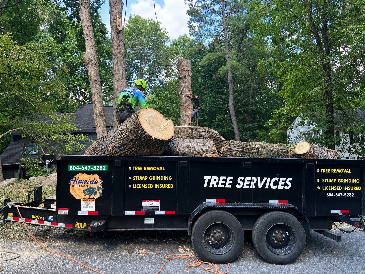 Crew loading large logs onto the company trailer